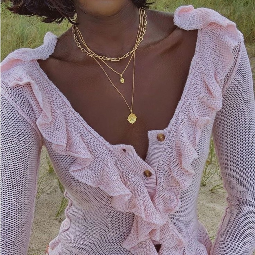 LPA Pink Ruffled Knit Cardigan